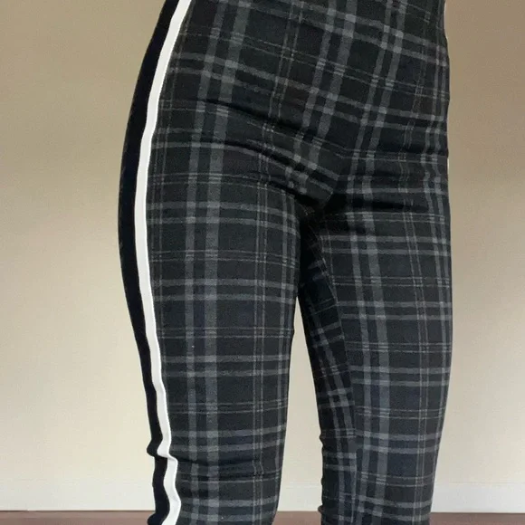 Zara | Plaid Striped Trouser Legging Pants Gray Blue White Tuxedo Strip XS - Picture 6 of 7